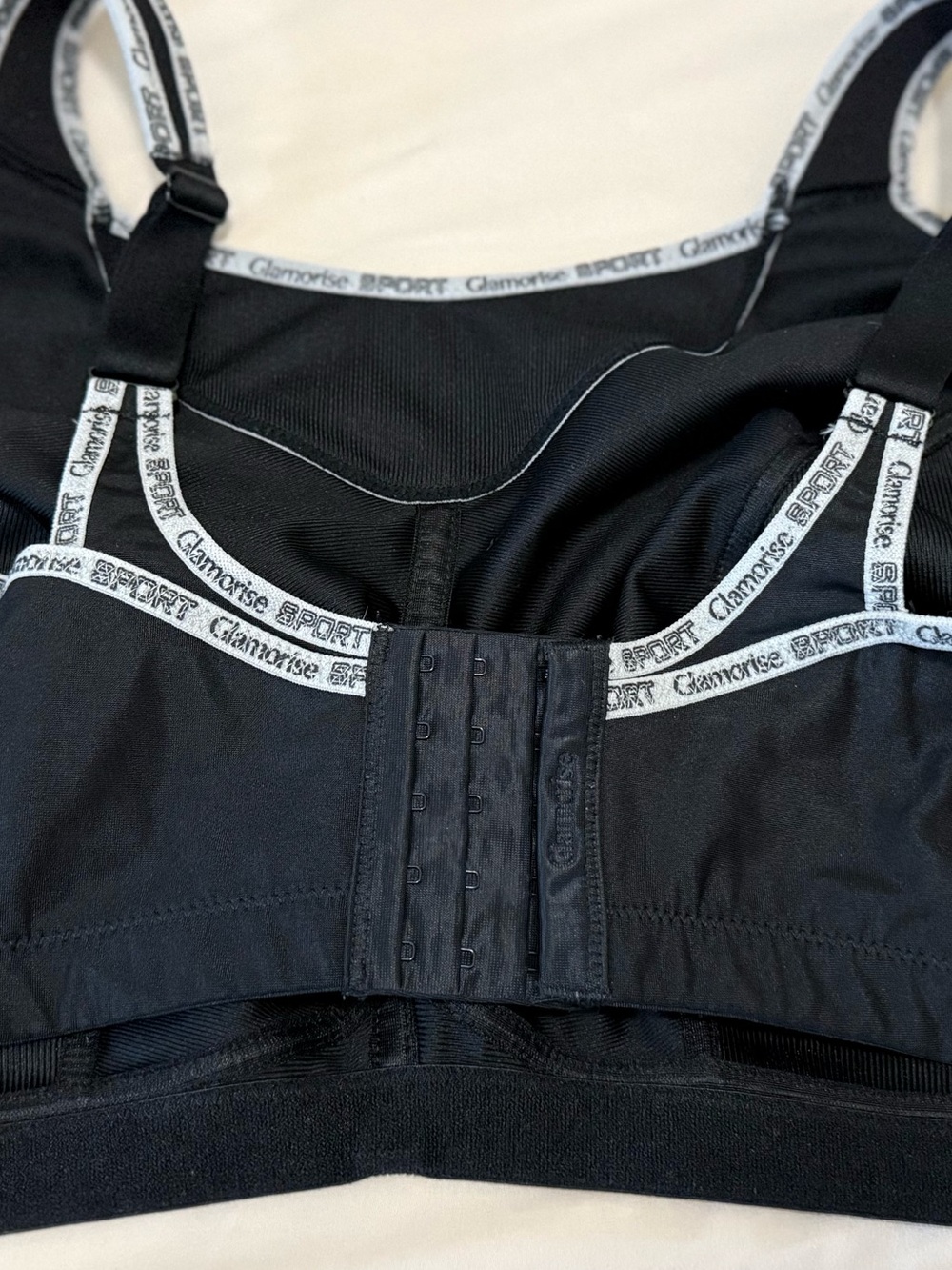 NWOT 48J Glamorise Sport No-Bounce Wirefree Sports Bra Black Gray High Impact - Picture 9 of 11